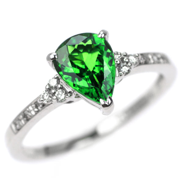 K18WG グロッシュラーライトガーネット ダイヤモンド リング 1.17ct D0.086ct