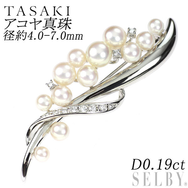田崎真珠 K14WG アコヤ真珠 ダイヤモンド ブローチ 径約4.0-7.0mm D0.19ct