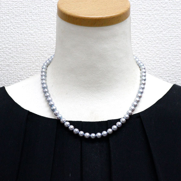 田崎真珠 SV/K14WG ナチュラルグレーアコヤ 真珠 ネックレス＆イヤリング 2点セット 径約6.5-7.1mm