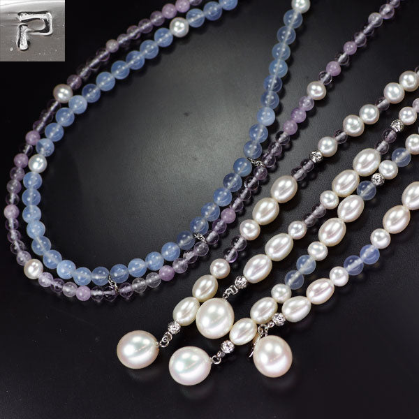 ポーラ K18WG アメジスト ブルーアゲート 淡水真珠 ラリエット ロングネックレス