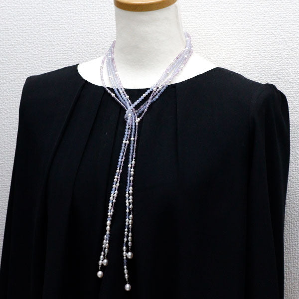 ポーラ K18WG アメジスト ブルーアゲート 淡水真珠 ラリエット ロングネックレス