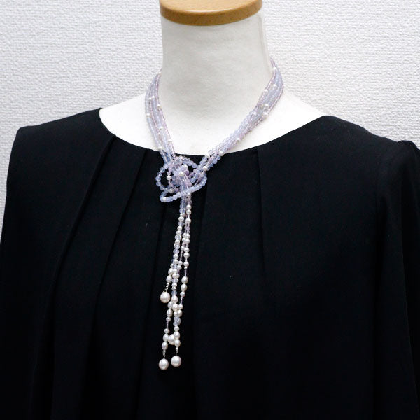 ポーラ K18WG アメジスト ブルーアゲート 淡水真珠 ラリエット ロングネックレス