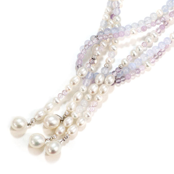 ポーラ K18WG アメジスト ブルーアゲート 淡水真珠 ラリエット ロングネックレス