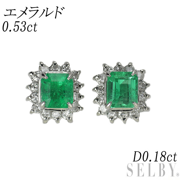 Pt900 エメラルド ダイヤモンド ピアス 0.53ct D0.18ct
