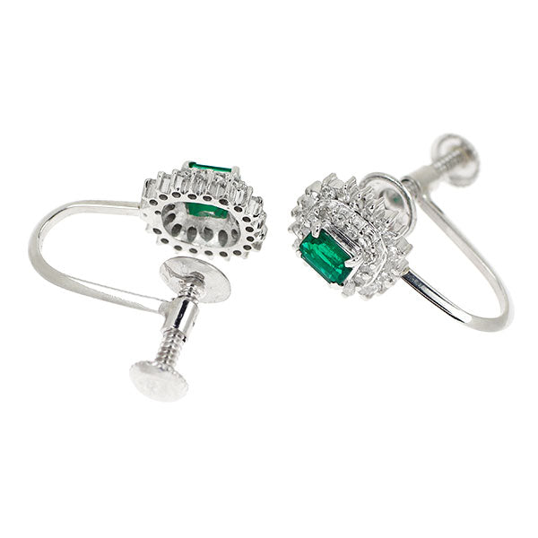 Pt900 エメラルド シングルカットダイヤモンド イヤリング 0.37ct D0.42ct