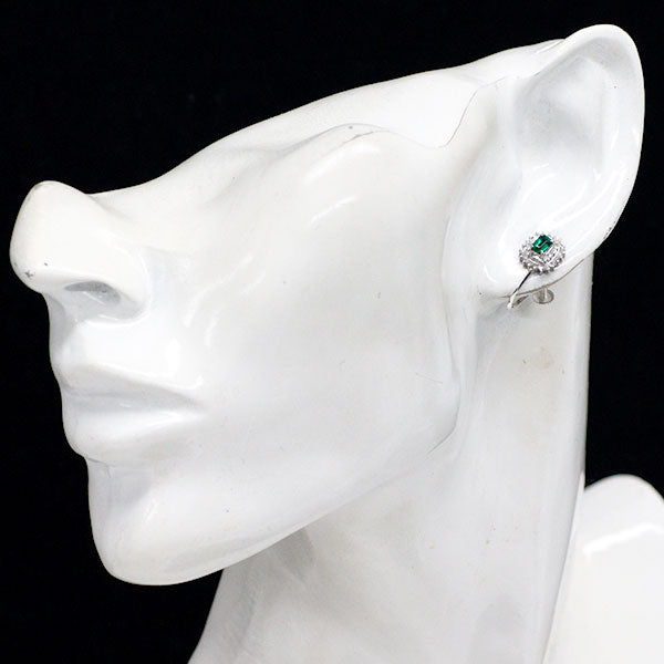 Pt900 エメラルド シングルカットダイヤモンド イヤリング 0.37ct D0.42ct