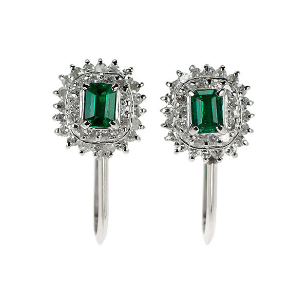 Pt900 エメラルド シングルカットダイヤモンド イヤリング 0.37ct D0.42ct