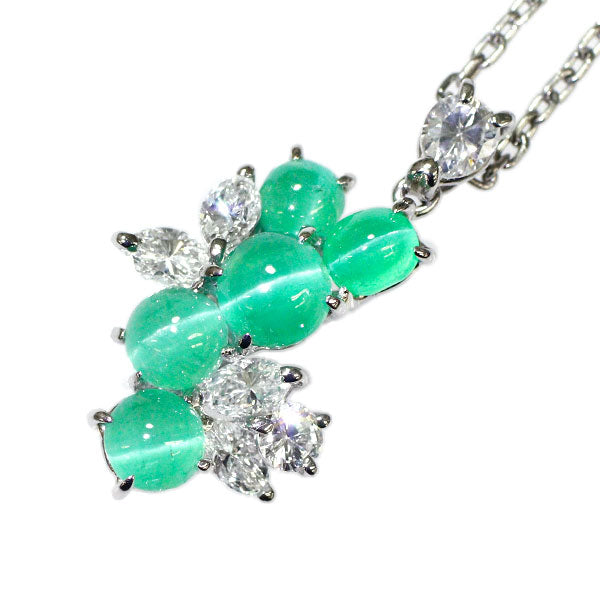 Pt エメラルドキャッツアイ ダイヤモンド ペンダントネックレス 2.83ct  