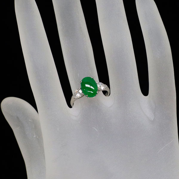 Pt900 翡翠 ダイヤモンド リング 1.72ct D0.70ct