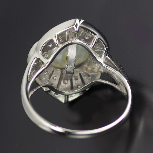 Pt900 淡水 真珠/パール ダイヤモンド リング 径約8.8mm D0.26ct