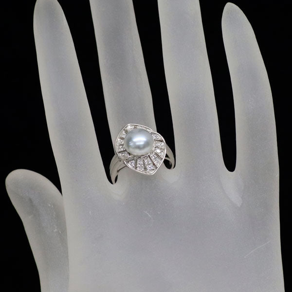 Pt900 淡水 真珠/パール ダイヤモンド リング 径約8.8mm D0.26ct