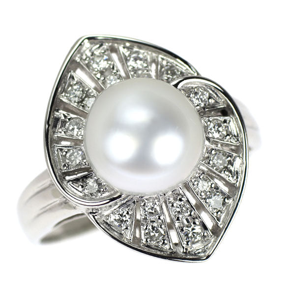 Pt900 淡水 真珠/パール ダイヤモンド リング 径約8.8mm D0.26ct