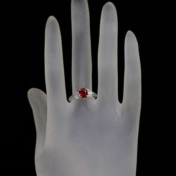 Pt900 ビルマ産 ピジョンブラッドルビー ダイヤモンド リング 1.27ct D0.313ct