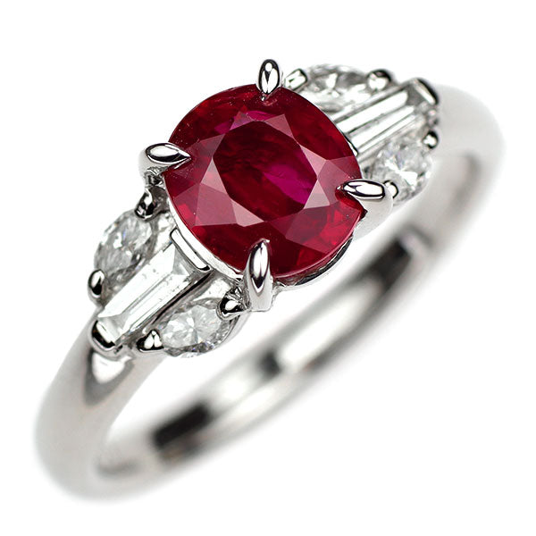 Pt900 ビルマ産 ピジョンブラッドルビー ダイヤモンド リング 1.27ct D0.313ct