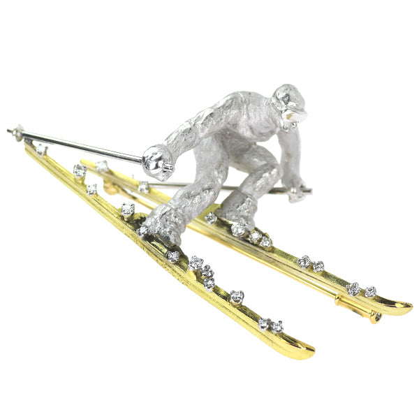 岩倉康二 K18YG/Pt900/ SV ダイヤモンド ブローチ 0.32ct — セルビー