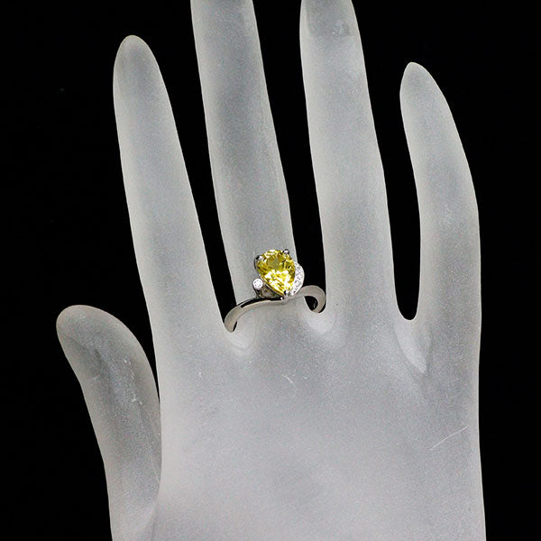 Pt900 ペアシェイプ イエロー トルマリン ダイヤモンド リング 2.070ct D0.04ct
