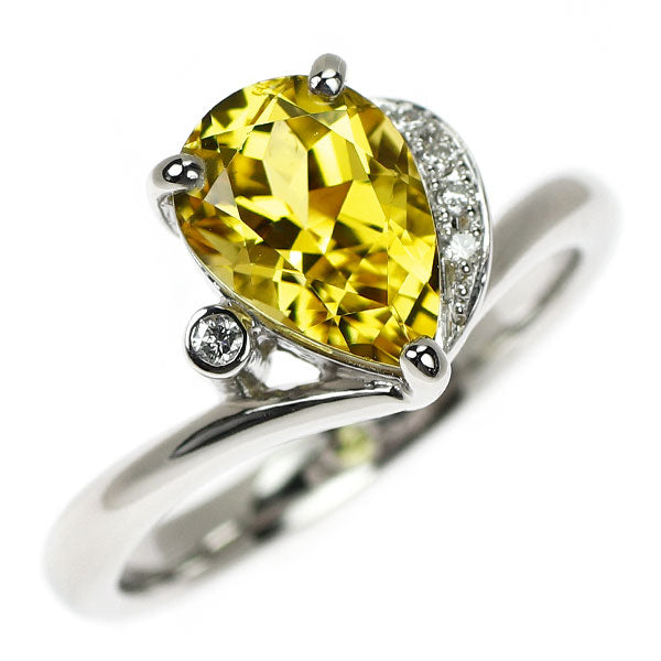 Pt900 ペアシェイプ イエロー トルマリン ダイヤモンド リング 2.070ct D0.04ct