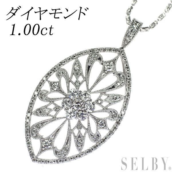 K18WG ダイヤモンド ペンダントネックレス 1.00ct アンティークレース