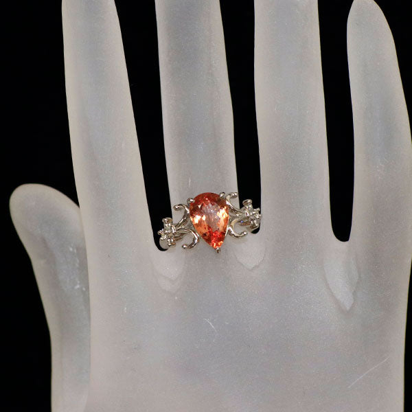 新品 Pt950 シェリーオレンジ系 ブラジル産インペリアルトパーズ ダイヤ リング 3.166ct D0.06ct 【エスコレ】