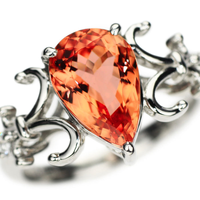 新品 Pt950 シェリーオレンジ系 ブラジル産インペリアルトパーズ ダイヤ リング 3.166ct D0.06ct 【エスコレ】