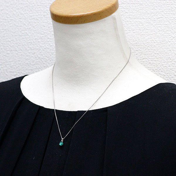 Pt950/ Pt850 エメラルド キャッツアイ ダイヤモンド ペンダントネックレス 0.30ct D0.02ct