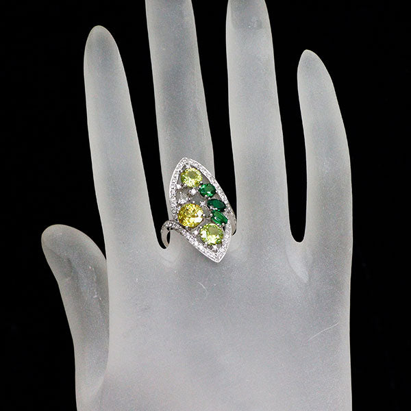 K18WG スフェーン グリーンガーネット ダイヤモンド リング 2.77ct GL1.09ct D0.74ct
