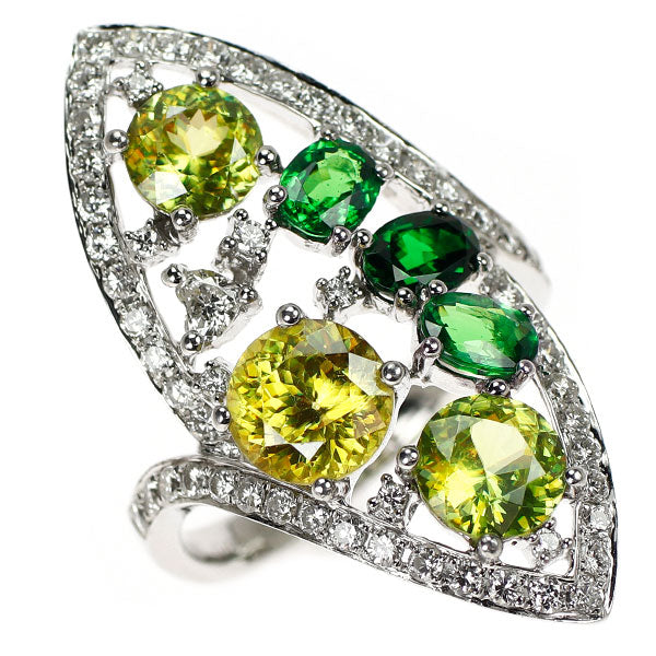 K18WG スフェーン グリーンガーネット ダイヤモンド リング 2.77ct GL1.09ct D0.74ct