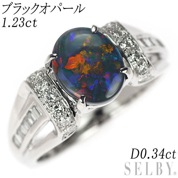 Pt900 ブラック オパール ダイヤモンド リング