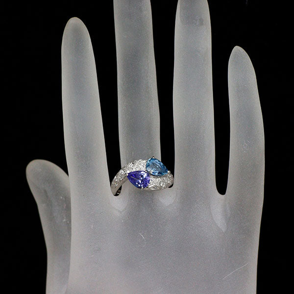 セイコー Pt900 アクアマリン タンザナイト ダイヤモンド リング 0.87ct T1.03ct D0.12ct