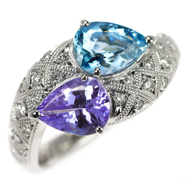 セイコー Pt900 アクアマリン タンザナイト ダイヤモンド リング 0.87ct T1.03ct D0.12ct
