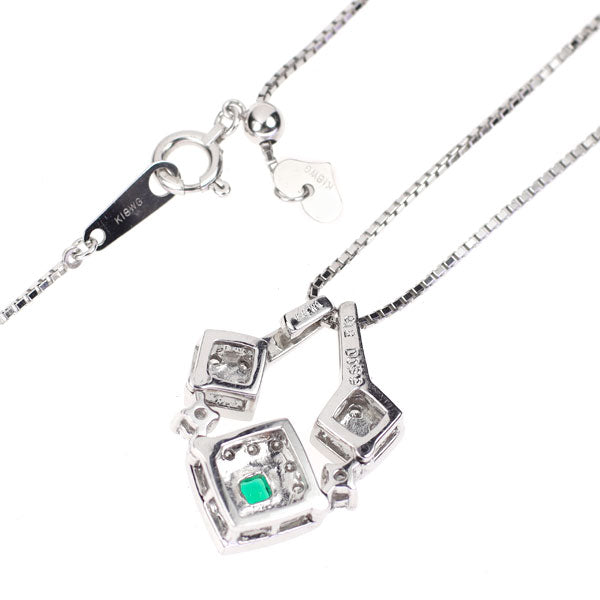 K18WG エメラルド ダイヤモンド ペンダントネックレス 0.12ct D0.39ct 2way
