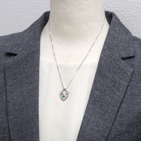K18WG エメラルド ダイヤモンド ペンダントネックレス 0.12ct D0.39ct 2way