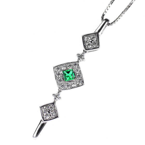 K18WG エメラルド ダイヤモンド ペンダントネックレス 0.12ct D0.39ct 2way
