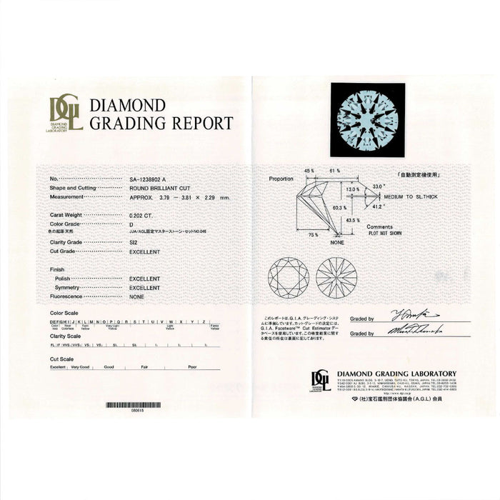 realiser/レアリゼ Pt900 ダイヤモンド リング 0.202ct D SI2 3EX D0.05ct