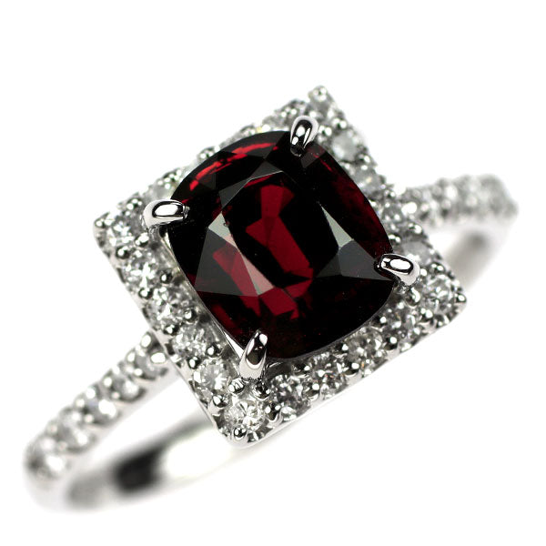 Pt950 ビルマ産非加熱スピネル ダイヤモンド リング 1.98ct D0.36ct