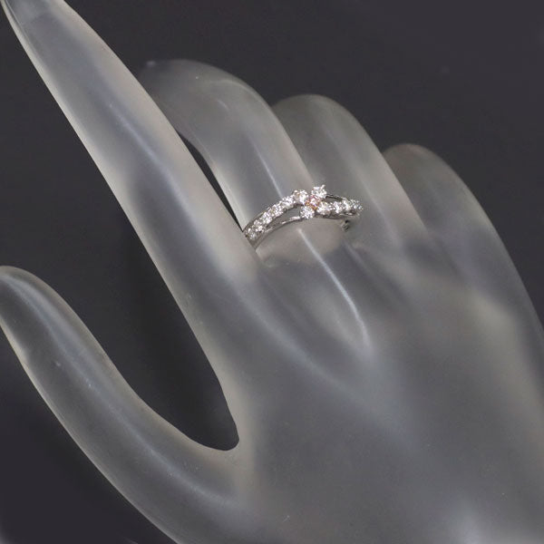 希少 K18WG/ K18PG 天然ピンク ダイヤモンド リング 0.024ct FPP I2 D0.39ct フラワー