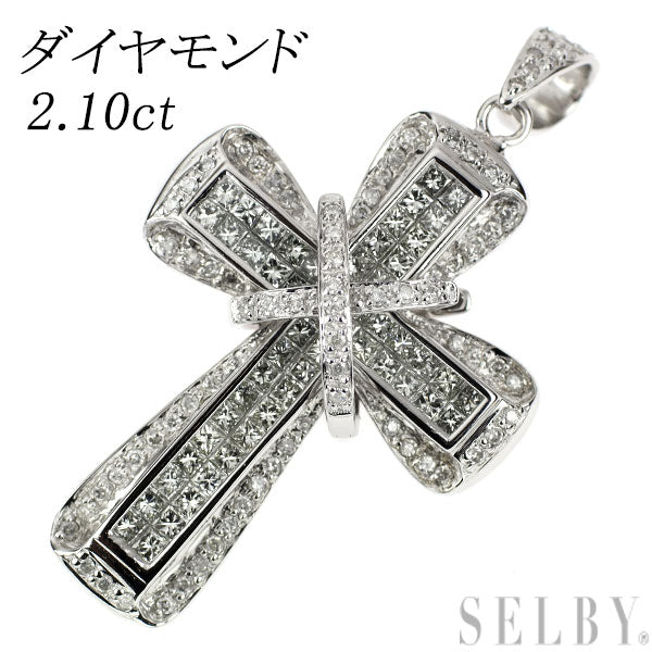 K18WG ダイヤモンド ペンダントトップ＆ピアス 一体型 2.10ct クロス ミステリーセッティング 2way