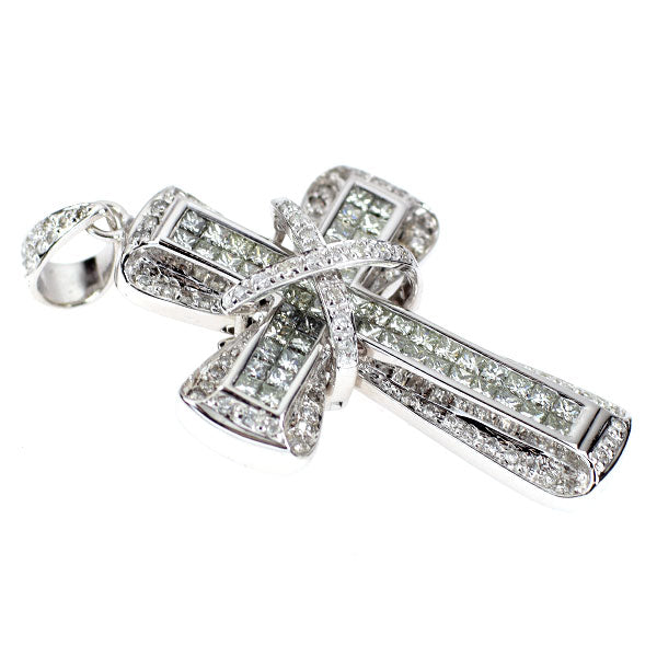 K18WG ダイヤモンド ペンダントトップ＆ピアス 一体型 2.10ct クロス ミステリーセッティング 2way