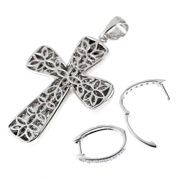 K18WG ダイヤモンド ペンダントトップ＆ピアス 一体型 2.10ct クロス ミステリーセッティング 2way