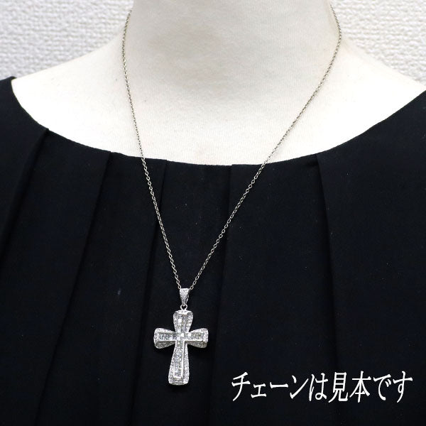 K18WG ダイヤモンド ペンダントトップ＆ピアス 一体型 2.10ct クロス ミステリーセッティング 2way