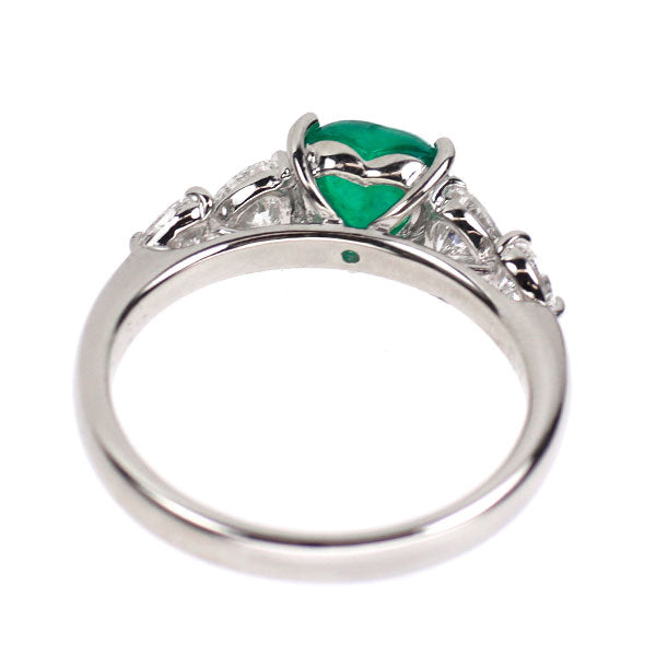 Pt900 ハートシェイプカボション エメラルド ダイヤモンド リング 0.87ct D0.64ct