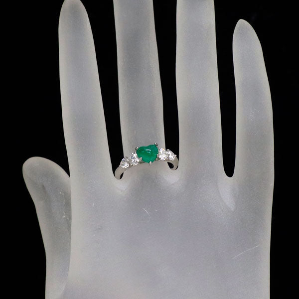 Pt900 ハートシェイプカボション エメラルド ダイヤモンド リング 0.87ct D0.64ct