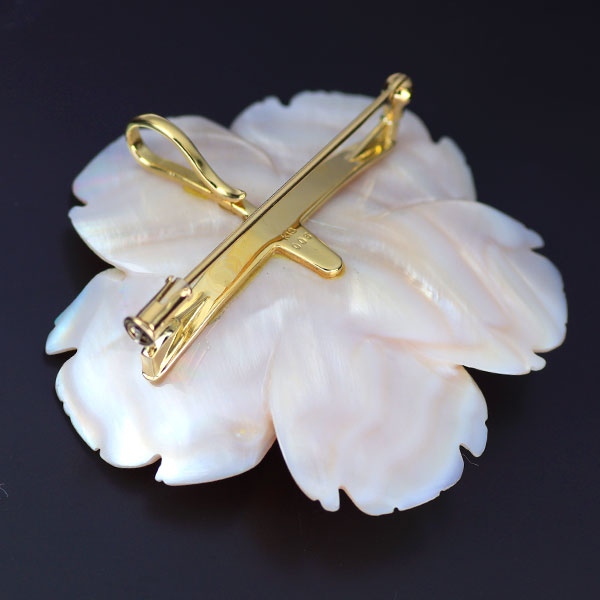 K18YG シェル アコヤ真珠 ダイヤモンド ブローチ兼ペンダントトップ 径約3.1-5.3mm D0.05ct フラワー