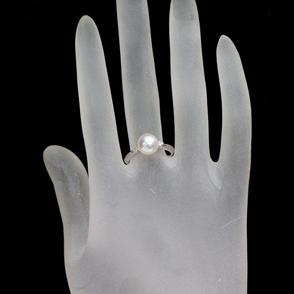 田崎真珠 K18WG アコヤ 真珠 ダイヤモンド リング 径約8.2mm D0.09ct 現行モデル