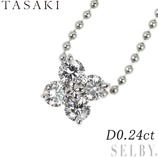 田崎真珠 K18WG ダイヤモンド ペンダントネックレス 0.24ct フラワー