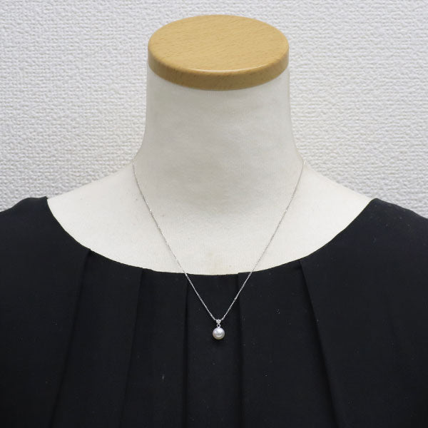 田崎真珠 K18WG アコヤ 真珠 ダイヤモンド ペンダントネックレス 径約7.1mm D0.03ct