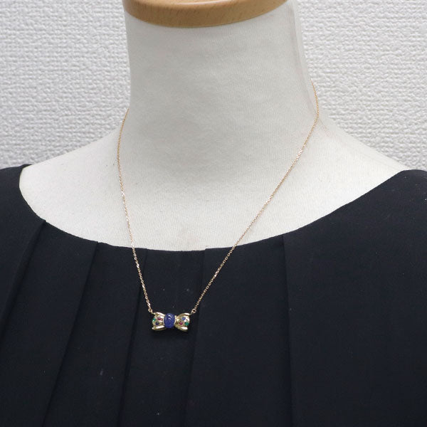 K18YG サファイア エメラルド ルビー ペンダントネックレス リボン