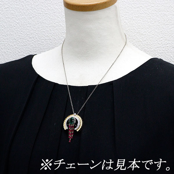K18YG/Pt900 トルマリン ルビー ダイヤモンド オニキス ペンダントトップ 4.448ct R1.591ct D0.740ct
