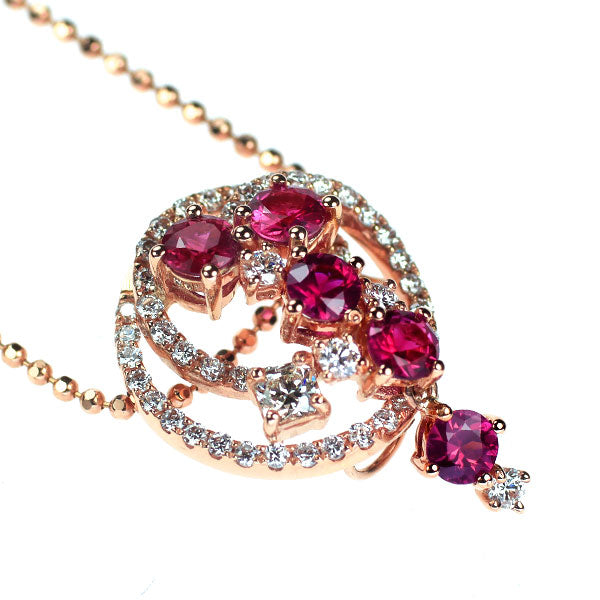 K18PG ルビー ダイヤモンド ペンダントネックレス 1.00ct D0.58ct
