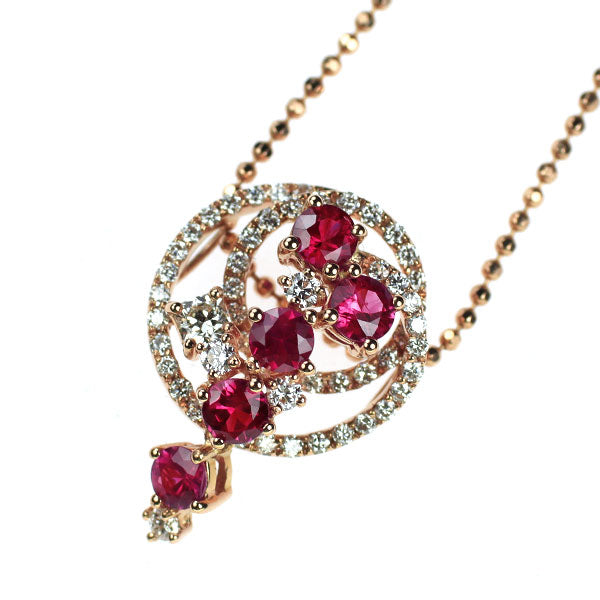 K18PG ルビー ダイヤモンド ペンダントネックレス 1.00ct D0.58ct